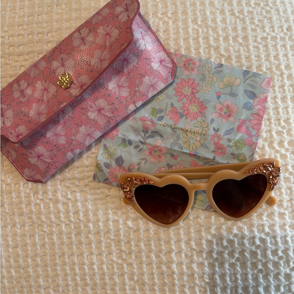 LoveShackFancy Heart Sunglasses with Floral Case
